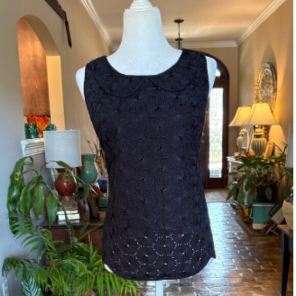 Tulle Eyelet sleeveless Peter Pan collar top size L - Picture 3 of 12